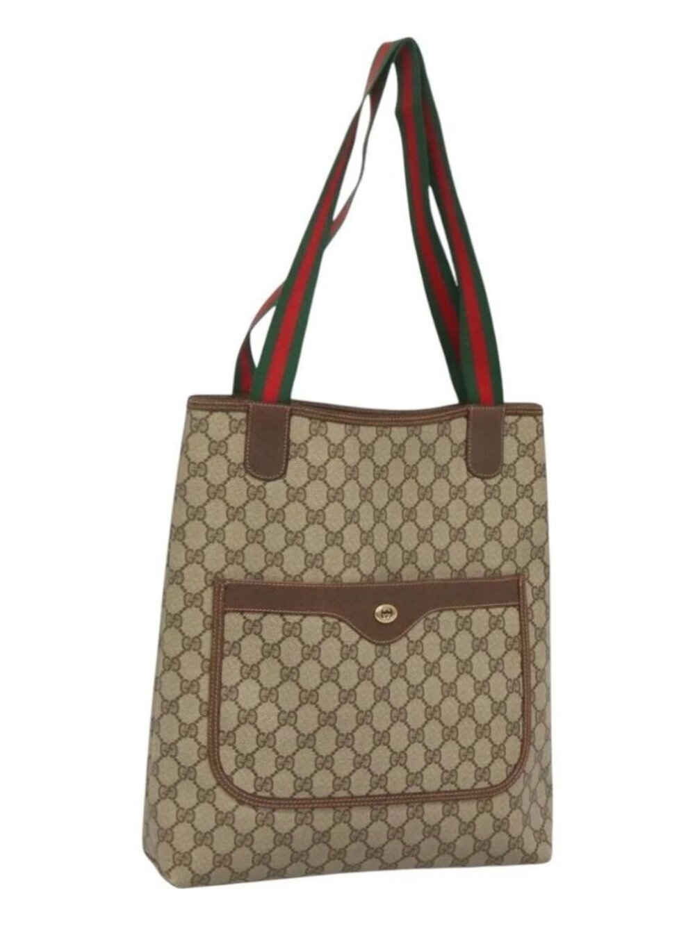 GUCCI GG Supreme Web Sherry Line Tote Bag PVC Leather Beige 89 02 003 Auth kk476